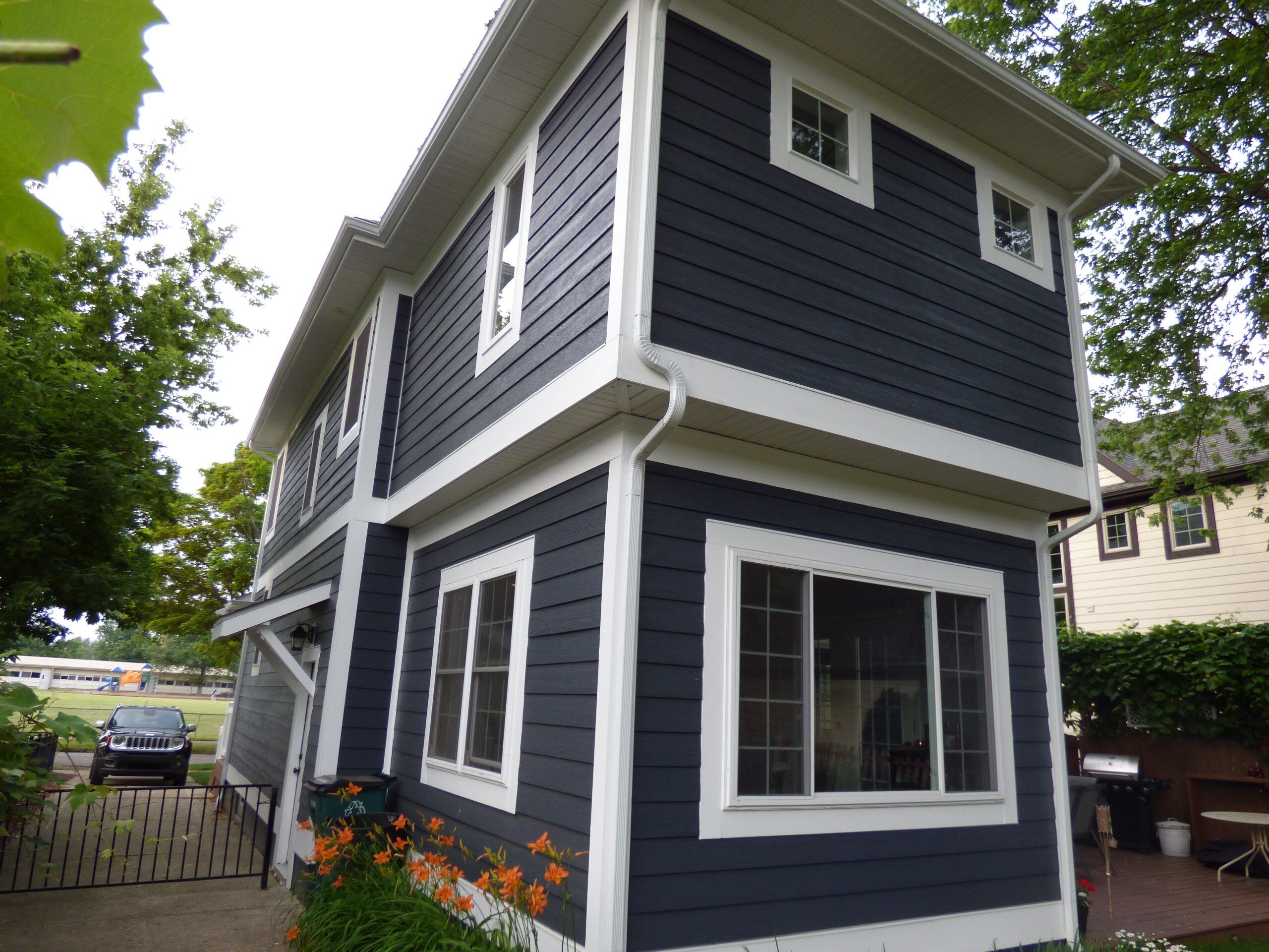 blue and white home addition in oakland county michigan